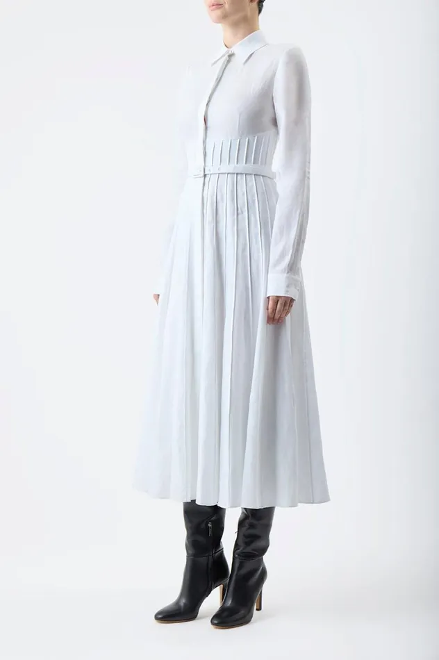 Women Dresses Gabriela Hearst Dewi Pleated Shirtdress In White Aloe Linen