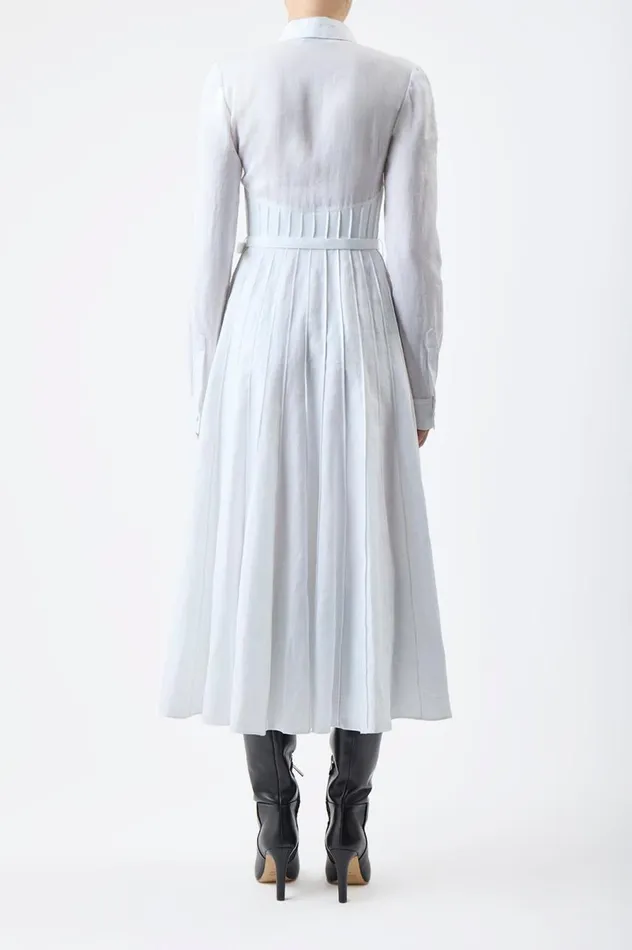 Women Dresses Gabriela Hearst Dewi Pleated Shirtdress In White Aloe Linen