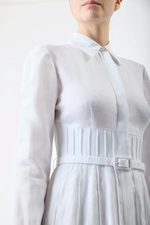 Women Dresses Gabriela Hearst Dewi Pleated Shirtdress In White Aloe Linen