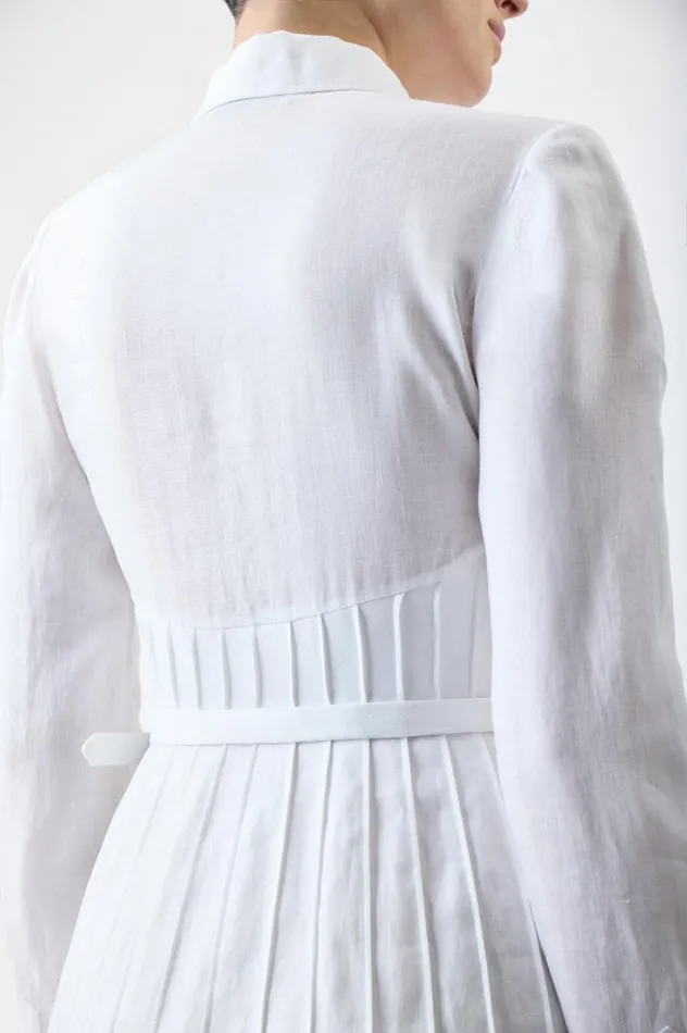 Women Dresses Gabriela Hearst Dewi Pleated Shirtdress In White Aloe Linen