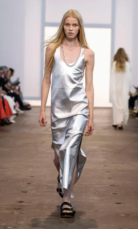 Women Dresses Gabriela Hearst Ellson Dress In Silver Metallic Nappa Leather