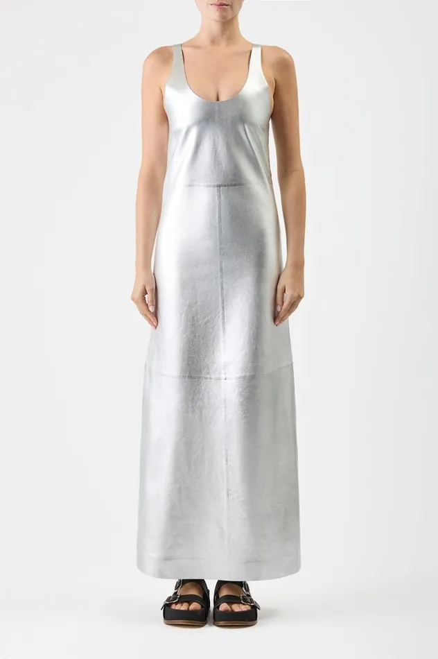 Women Dresses Gabriela Hearst Ellson Dress In Silver Metallic Nappa Leather