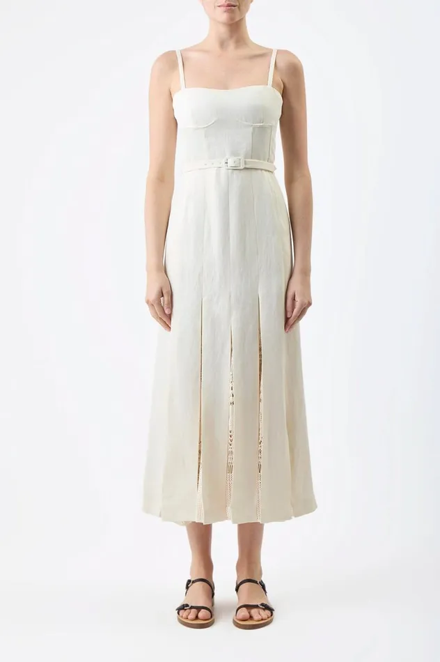 Women Dresses Gabriela Hearst Godard Pleated Dress In Ivory Textured Linen