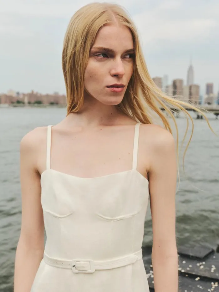 Women Dresses Gabriela Hearst Godard Pleated Dress In Ivory Textured Linen