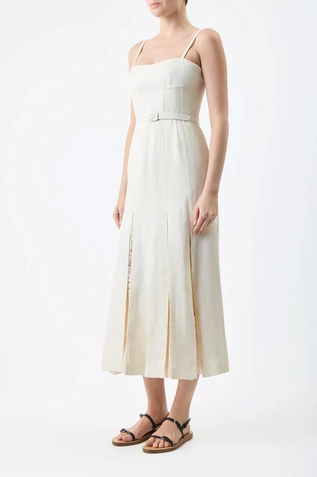 Women Dresses Gabriela Hearst Godard Pleated Dress In Ivory Textured Linen