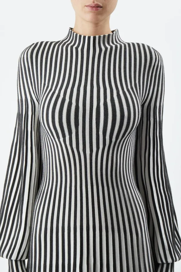 Women Dresses Gabriela Hearst Lee Knit Dress In Charcoal and Ivory Cashmere Silk