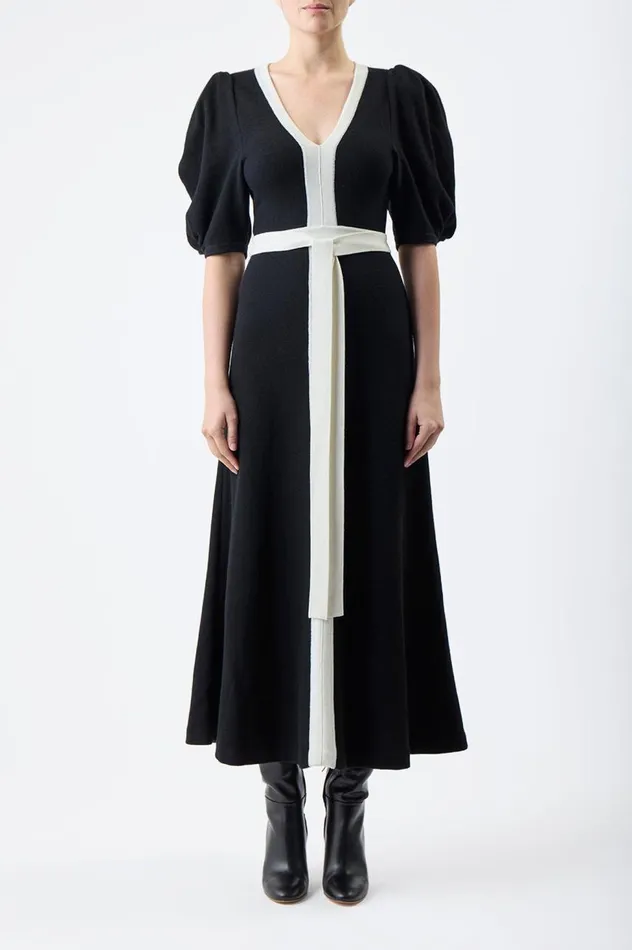 Women Dresses Gabriela Hearst Lilias Knit Dress In Black and Ivory Merino Wool