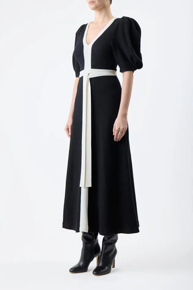 Women Dresses Gabriela Hearst Lilias Knit Dress In Black and Ivory Merino Wool