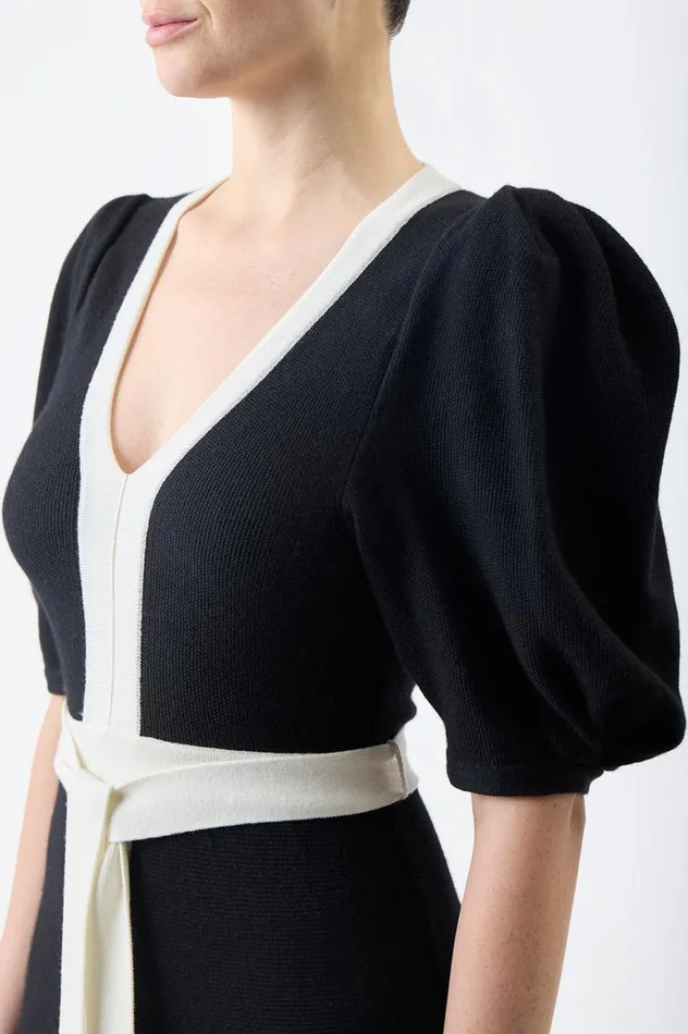 Women Dresses Gabriela Hearst Lilias Knit Dress In Black and Ivory Merino Wool