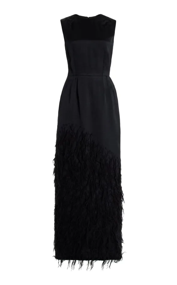 Women Dresses Gabriela Hearst Maslow Feather Dress In Black Silk Satin