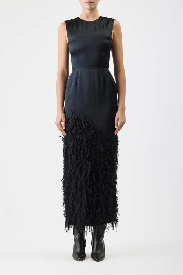 Women Dresses Gabriela Hearst Maslow Feather Dress In Black Silk Satin