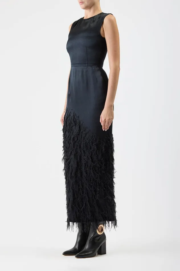 Women Dresses Gabriela Hearst Maslow Feather Dress In Black Silk Satin