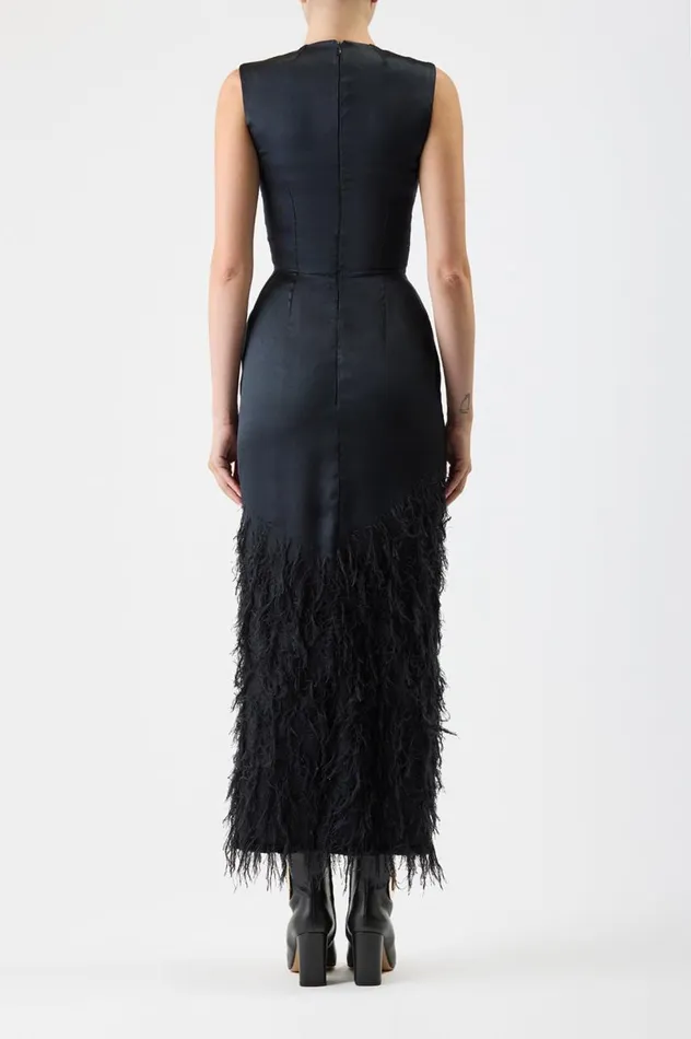 Women Dresses Gabriela Hearst Maslow Feather Dress In Black Silk Satin