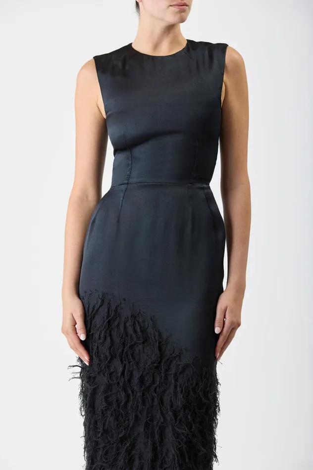 Women Dresses Gabriela Hearst Maslow Feather Dress In Black Silk Satin