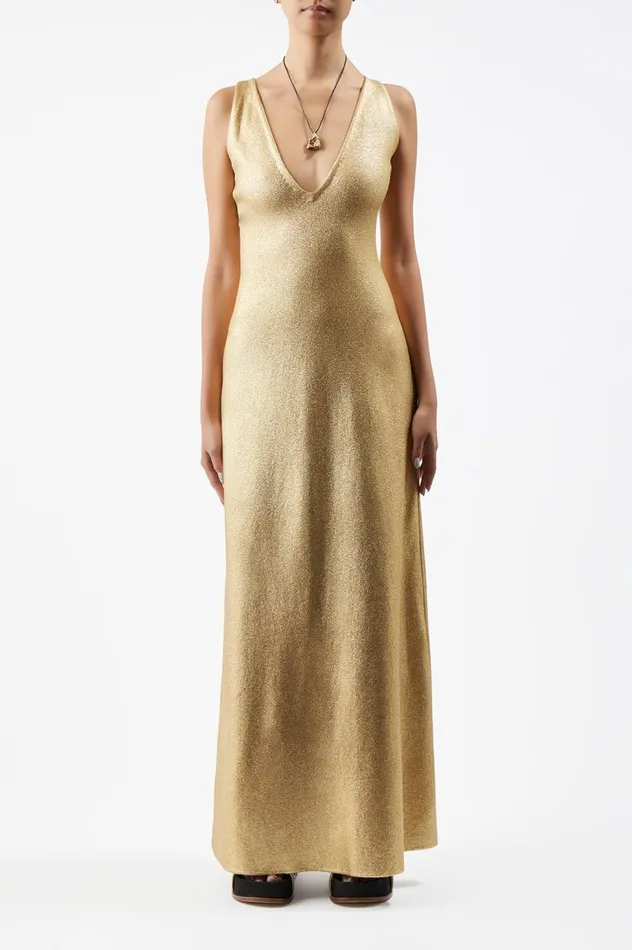 Women Dresses Gabriela Hearst Melitta Knit Dress In Gold Merino Wool