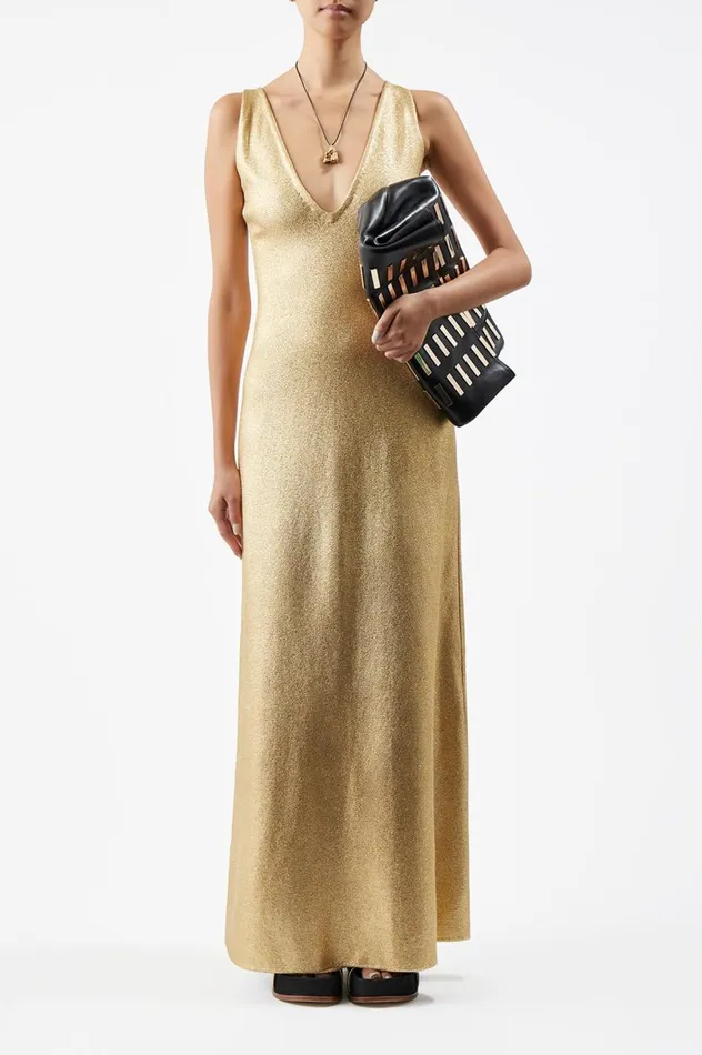 Women Dresses Gabriela Hearst Melitta Knit Dress In Gold Merino Wool