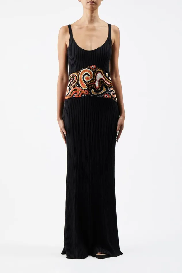 Women Dresses Gabriela Hearst Mila Lace Knit Dress In Black Multi Cashmere Silk