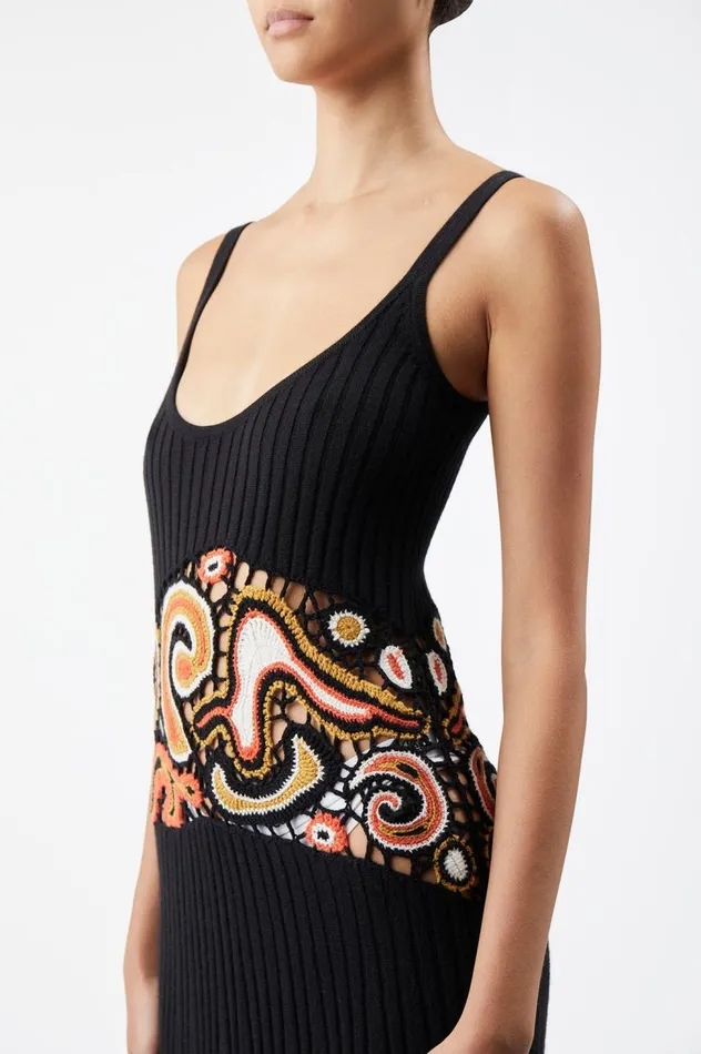Women Dresses Gabriela Hearst Mila Lace Knit Dress In Black Multi Cashmere Silk