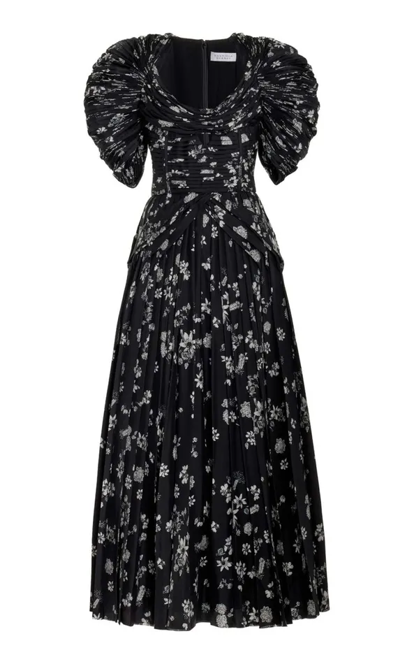 Women Dresses Gabriela Hearst Peggy Corrugated Dress In Black and White Printed Silk Twill