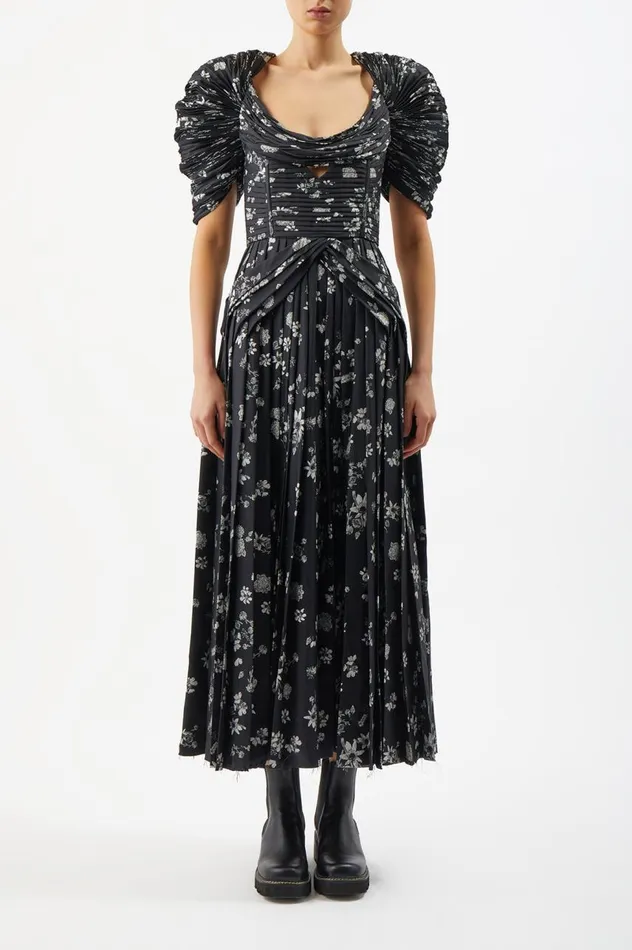 Women Dresses Gabriela Hearst Peggy Corrugated Dress In Black and White Printed Silk Twill