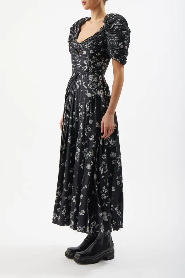 Women Dresses Gabriela Hearst Peggy Corrugated Dress In Black and White Printed Silk Twill