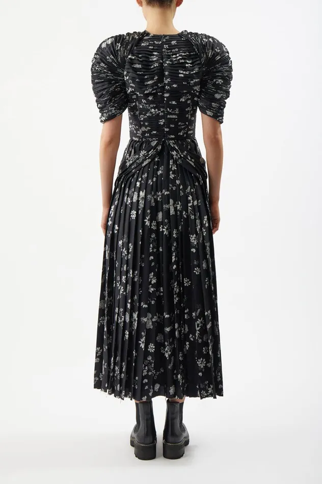 Women Dresses Gabriela Hearst Peggy Corrugated Dress In Black and White Printed Silk Twill