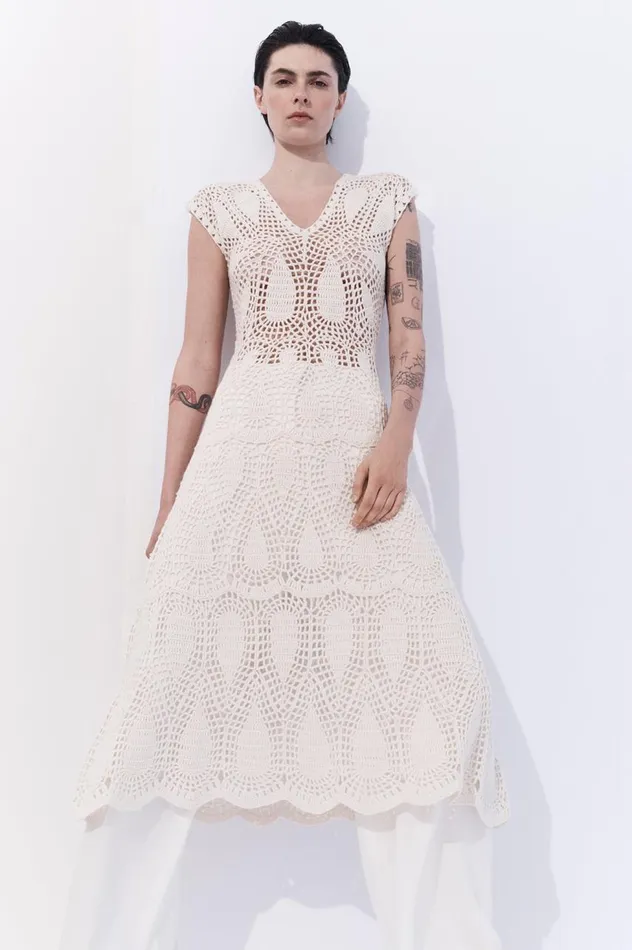 Women Dresses Gabriela Hearst Waldman Crochet Dress In Ivory Wool Cashmere