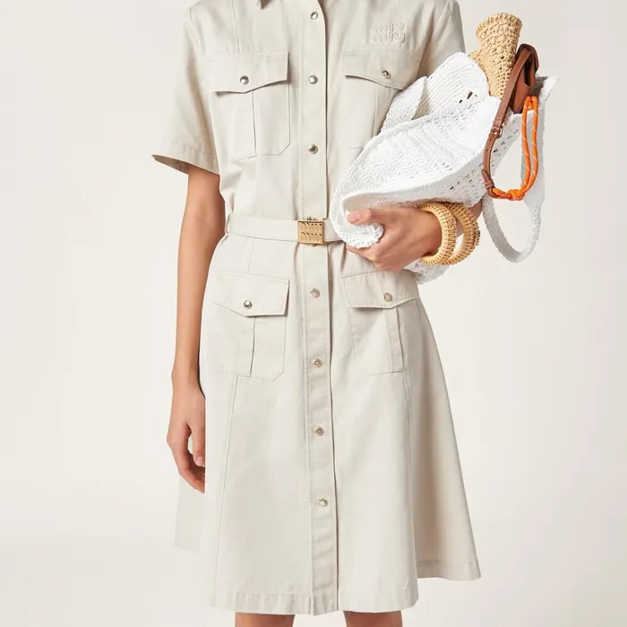 Women Dresses Miu Miu Gabardine Dress Limestone Women Dresses Miu Miu Gabardine Dress Limestone
