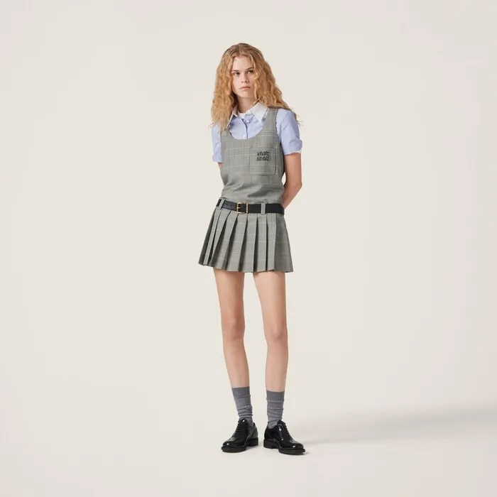 Women Dresses Miu Miu Prince Of Wales Checked Minidress Sapphire Blue Women Dresses Miu Miu Prince Of Wales Checked Minidress Sapphire Blue