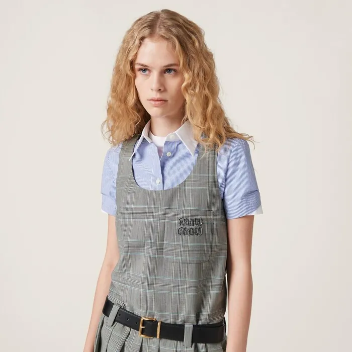 Women Dresses Miu Miu Prince Of Wales Checked Minidress Sapphire Blue Women Dresses Miu Miu Prince Of Wales Checked Minidress Sapphire Blue