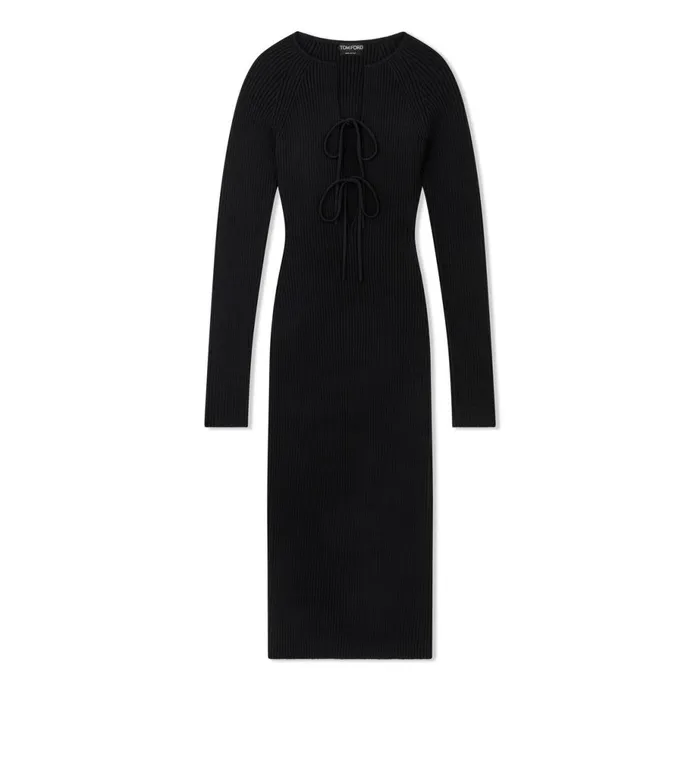 Women Dresses Tom Ford Silk Cotton Stretch LaceUp Dress Black