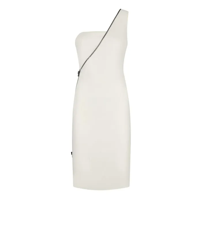 Women Dresses Tom Ford Viscose Stretch Cady One Shoulder Cocktail Dress Chalk