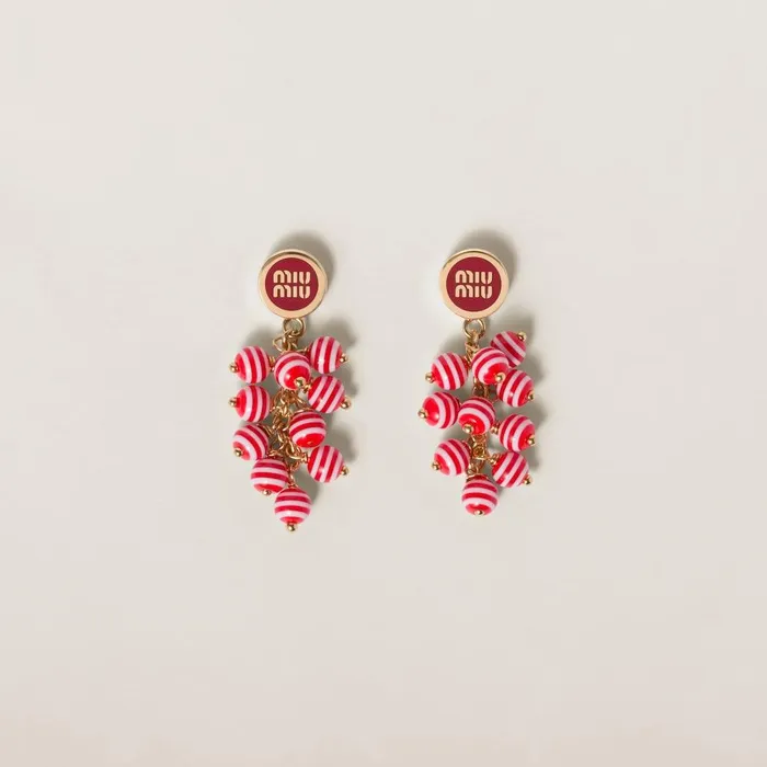 Women Earrings Miu Miu Metal Earrings With Synthetic Pearls Red