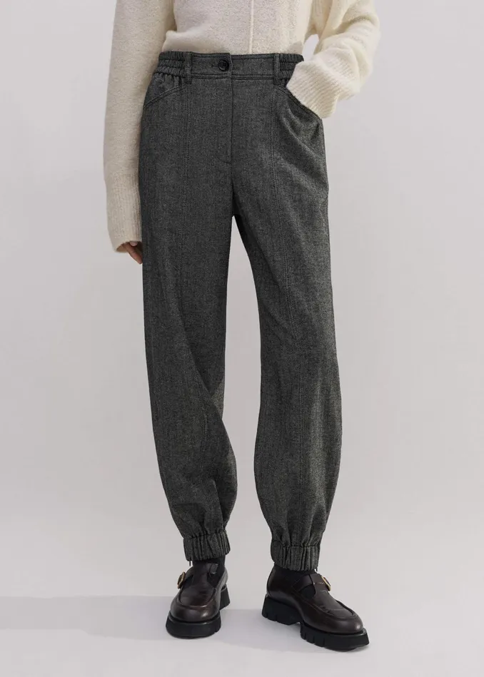 Women Elasticated Waist Tapered Pant Herringbone MEEM