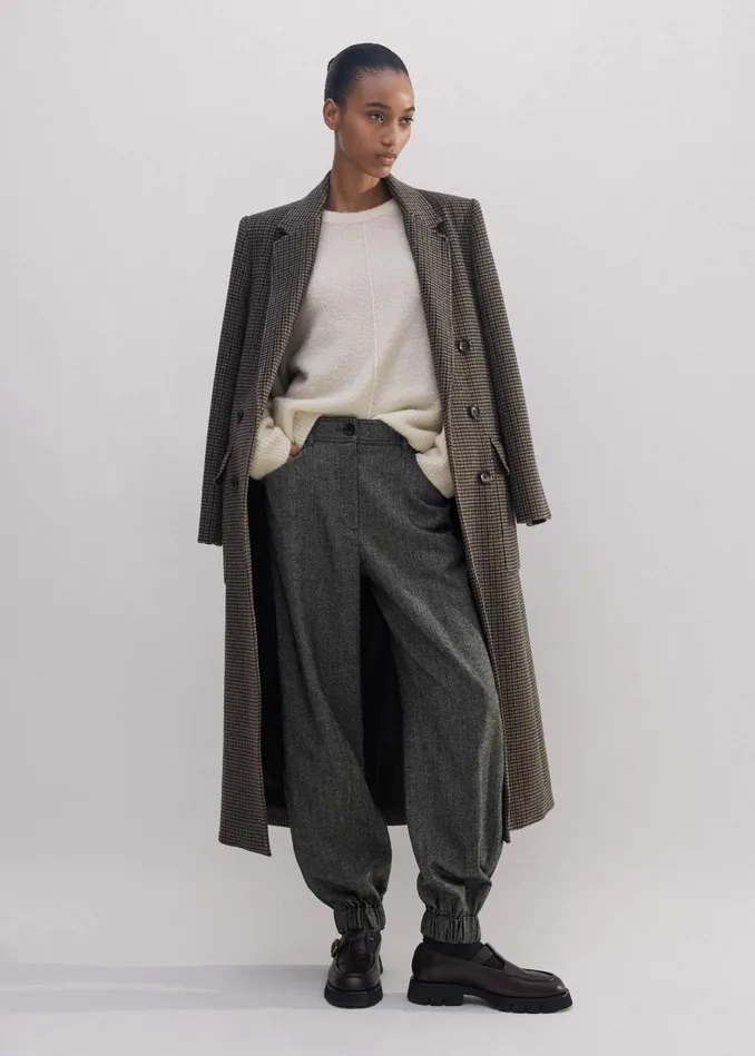 Women Elasticated Waist Tapered Pant Herringbone MEEM