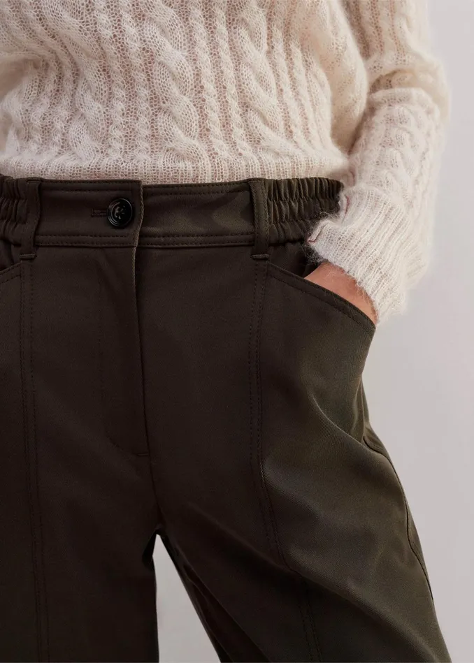 Women Elasticated Waist Tapered Pant Wren Green MEEM