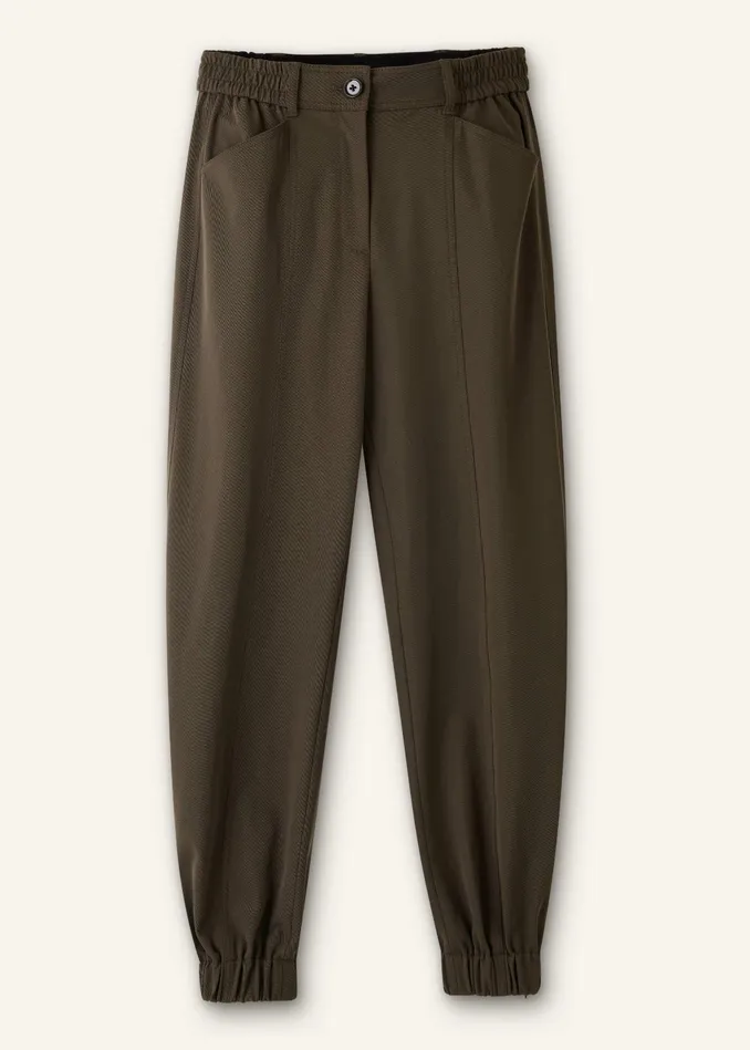 Women Elasticated Waist Tapered Pant Wren Green MEEM