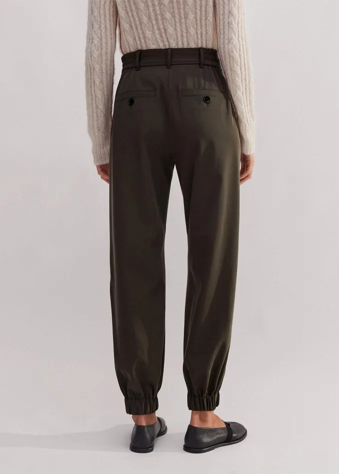 Women Elasticated Waist Tapered Pant Wren Green MEEM