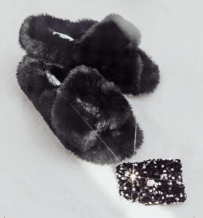 Women Faux Fur Mules 8211 Black Promod Shoes