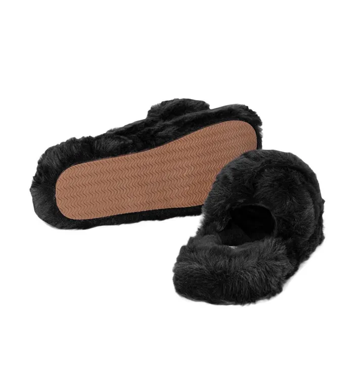 Women Faux Fur Mules 8211 Black Promod Shoes Women Faux Fur Mules 8211 Black Promod Shoes