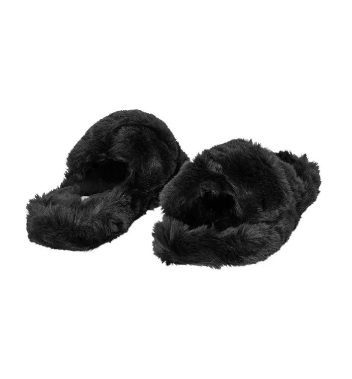 Women Faux Fur Mules 8211 Black Promod Shoes Women Faux Fur Mules 8211 Black Promod Shoes