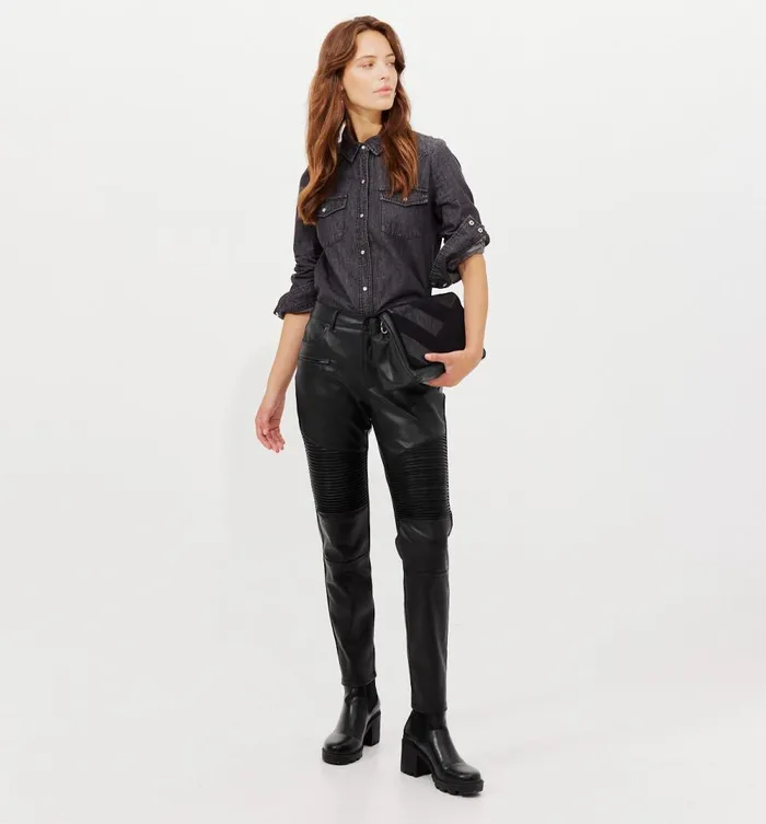 Women Faux Leather Biker Trousers 8211 Black Promod Trousers