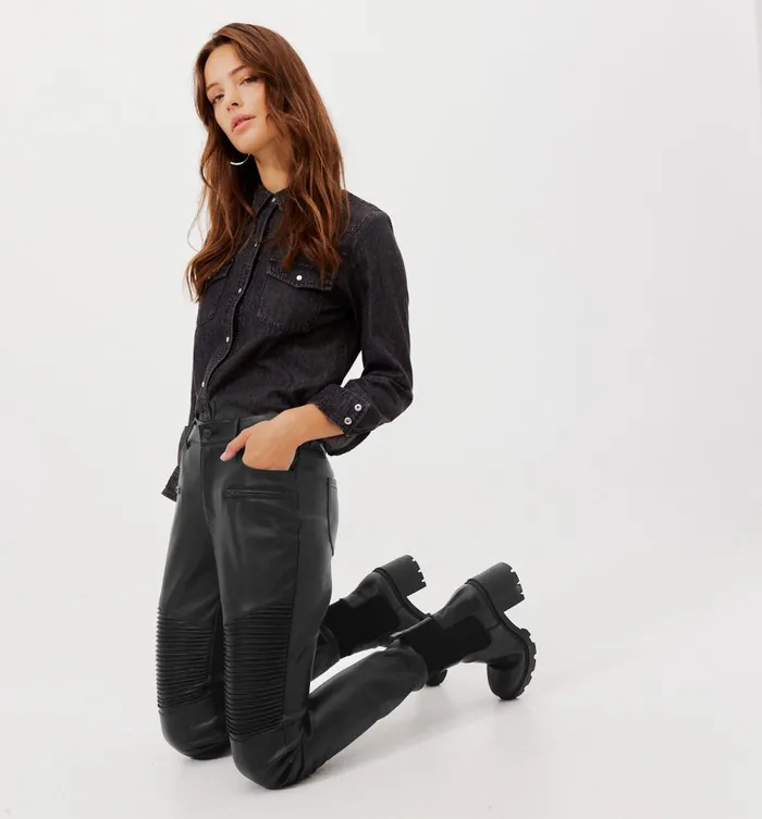 Women Faux Leather Biker Trousers 8211 Black Promod Trousers Women Faux Leather Biker Trousers 8211 Black Promod Trousers