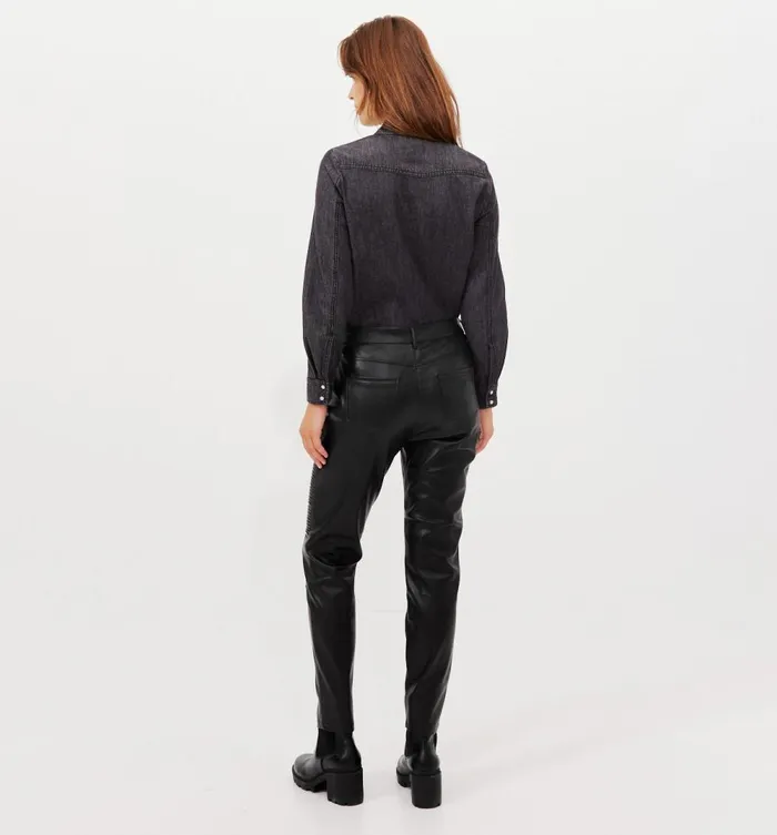 Women Faux Leather Biker Trousers 8211 Black Promod Trousers Women Faux Leather Biker Trousers 8211 Black Promod Trousers