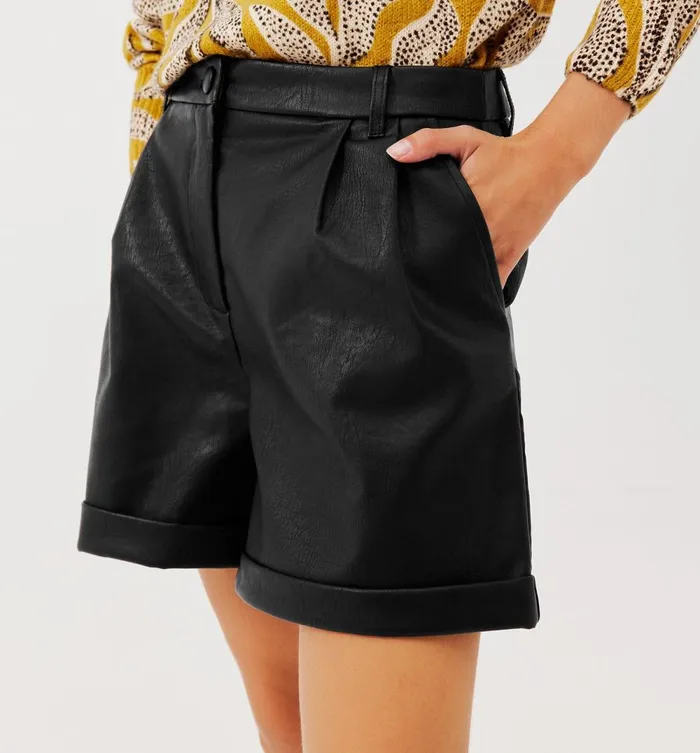 Women Faux Leather Shorts 8211 Black Promod Shorts