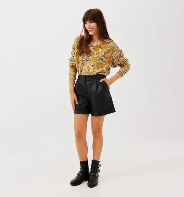 Women Faux Leather Shorts 8211 Black Promod Shorts Women Faux Leather Shorts 8211 Black Promod Shorts