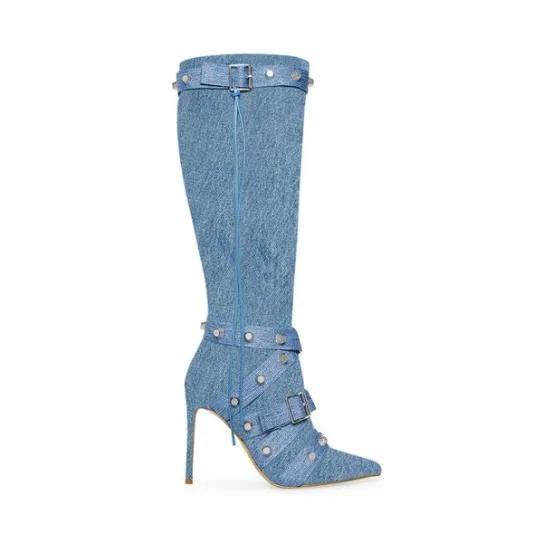 Women FINK DENIM FABRIC Denim Fabric Steve Madden Boots and Booties