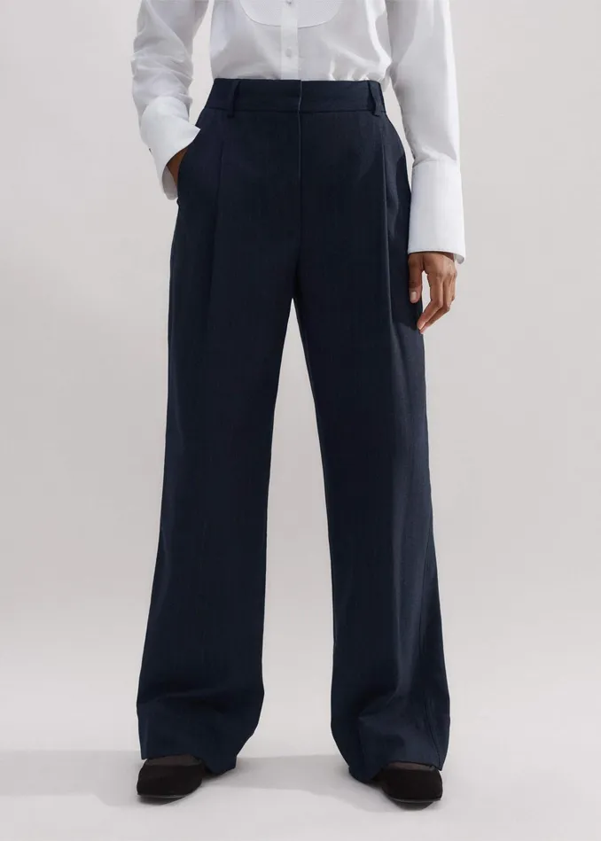 Women Flannel Pinstripe Pant Navybitter Orange MEEM