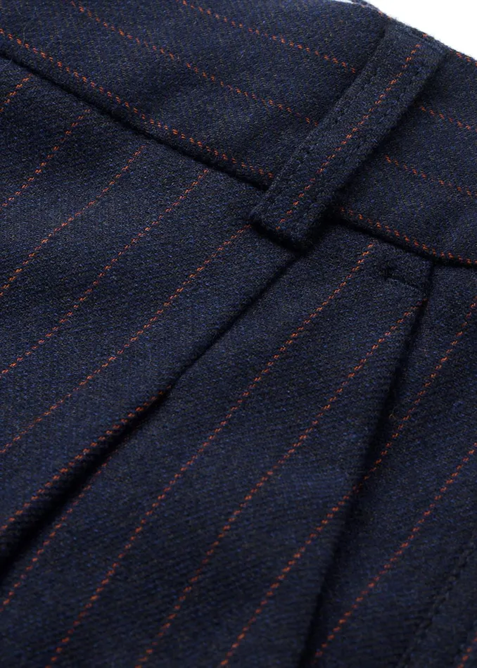 Women Flannel Pinstripe Pant Navybitter Orange MEEM