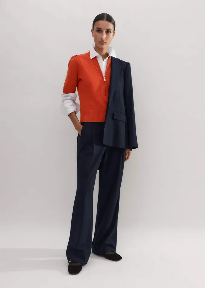Women Flannel Pinstripe Pant Navybitter Orange MEEM